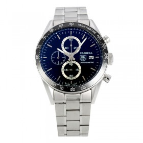 Tag Heuer Carrera Working Chronograph Ceramic Bezel with Black Dial S/S-Sapphire Glass