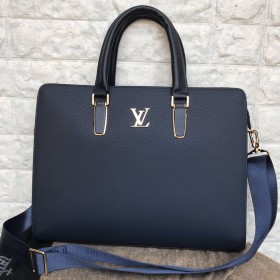 LO--Vu--Blue Cow leather Briefcase Handbag (39cm x 30cm x 8cm)