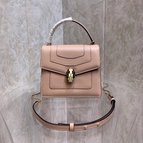 BVLGARI-Light gold plated snakehead buckle Handbag Pink (20cmx16cmx9cm)