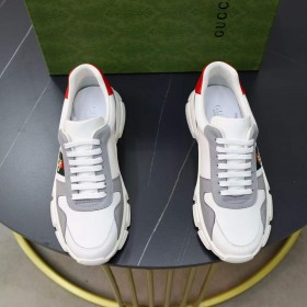 Gucci grey & white leather stitching casual sneakers