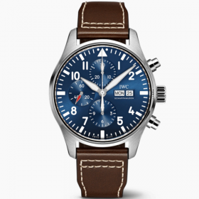IWC Pilot Chrono Asia Valjoux 7750 Movement stainless steel Case with blue Dial Leather strap